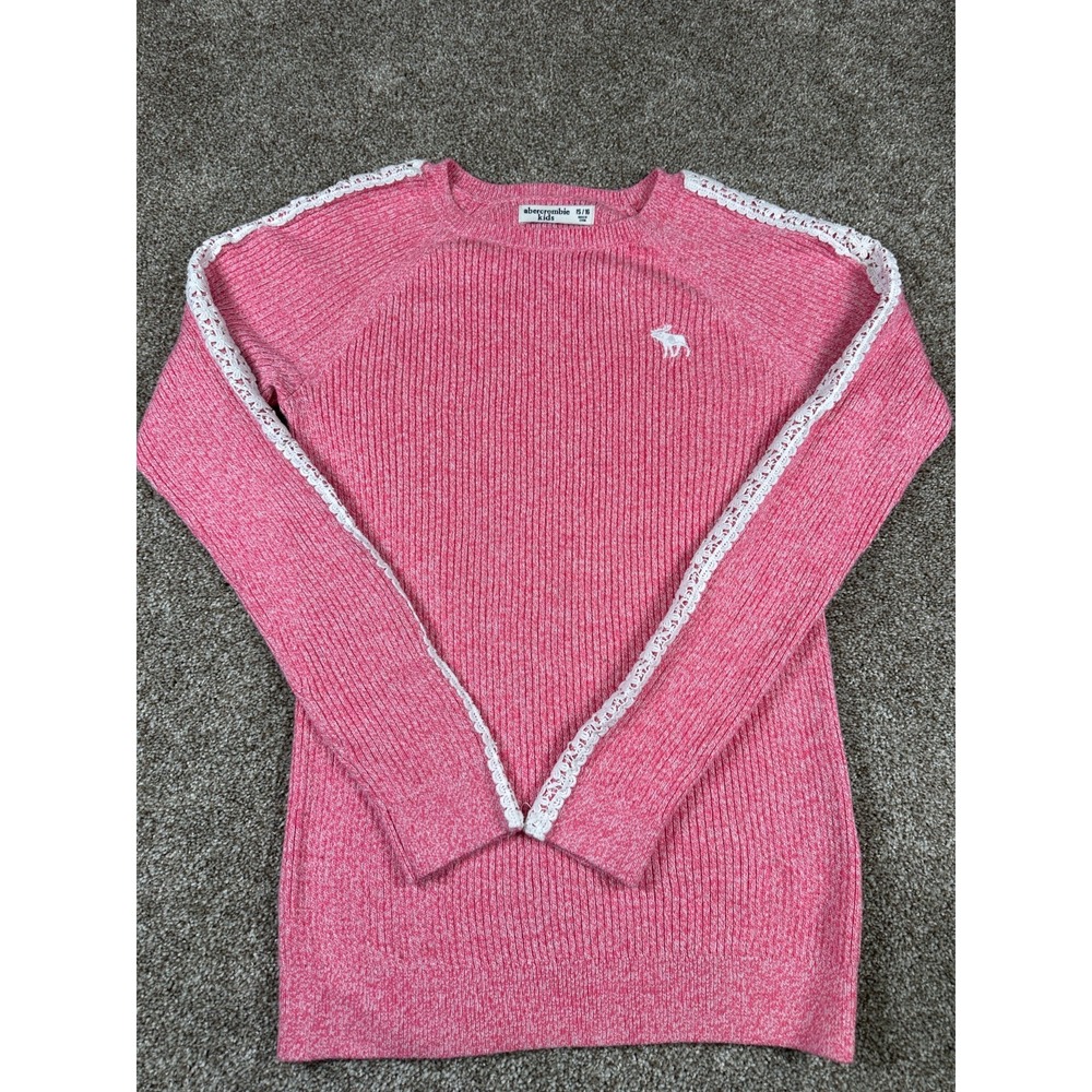 Abercrombie Kids Girls 15/16 Pink heathered Knit Sweater Cotton Blend Lace